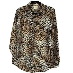 Chico's No-Iron Women Shirt XS Brown Animal Print Button Down Long Sleeve Chic